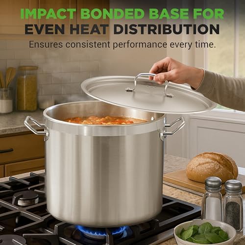 Stainless Steel Cookware Stockpot, 30 Quart Heavy Duty Induction Soup Pot With Stainless Steel Lid And Strong Riveted Handles, Even Heat Distribution, Compatible With Most Cooktops