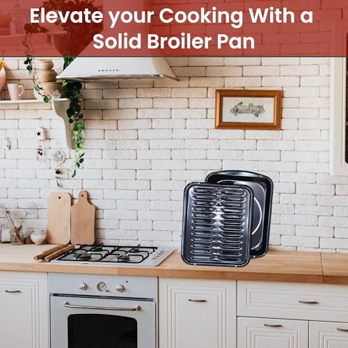 Broiler Pan for Oven Nonstick 16.75” x 13” Porcelain Nonstick Coated - Broiling Pan for Oven Withstands Heat up to 550° F - Heavy Duty Broil Pans and Rack Circulates Heat and Drains Fat (Black)