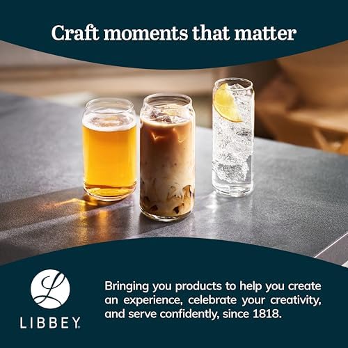 Libbey Classic Can XL Set of Drinking Glasses, Iced Coffee Cups Set of 4, 20 Oz, Dishwasher Safe Glass Beer Cups for Beverages and Cocktails