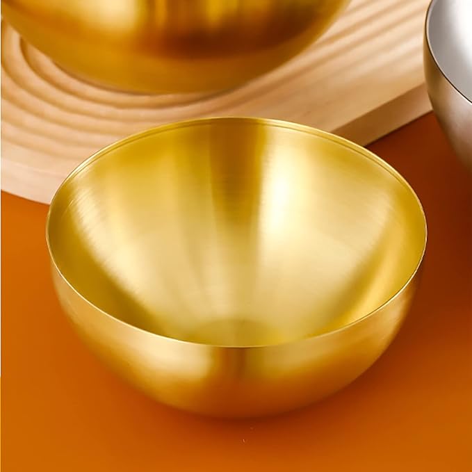 Stainless Steel Salad and Mixing Bowls Set of 2 - Nesting, Snacks, Serving for Cooking, Baking, Prepping - Small & Large 5.9 & 7.9 Inch (Gold)