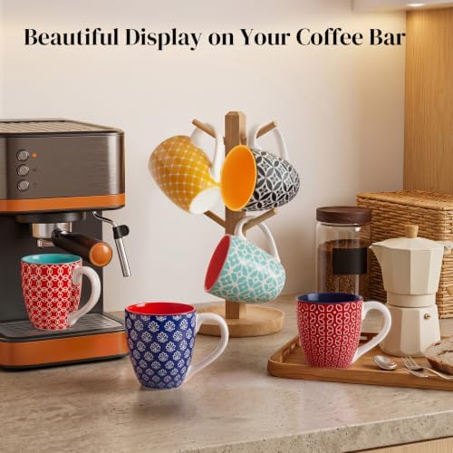 DOWAN 16 OZ Boho-Mosaic Coffee Mugs Set of 6, Large Ceramic Coffee Mugs with Handle, Bohemian Home Decor Gift Set for Housewarming, Wedding & Birthday