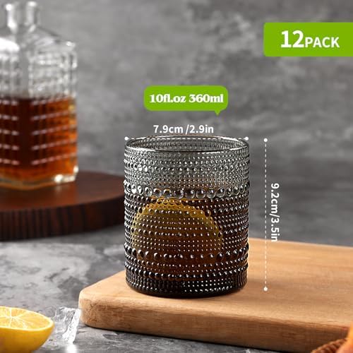 Moretoes 12 Pack 10 Oz Gray Hobnail Drinking Glasses Set