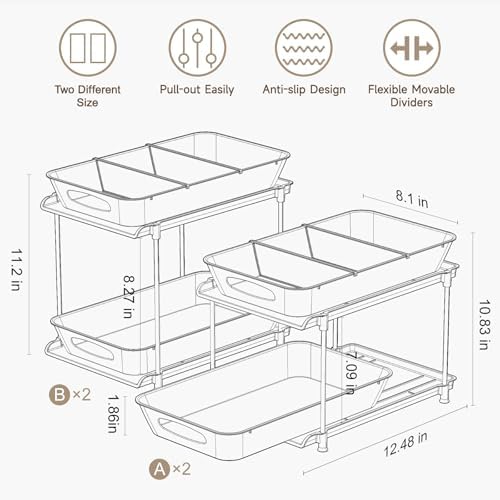 Sevenblue 4-Pack 2-Tier Under Sink Organizer with Pull Out Drawers