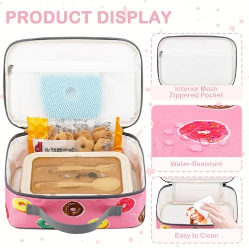 FlowFly Kids Lunch box Insulated Soft Bag Mini Cooler Back to School Thermal Meal Tote Kit for Girls, Boys, Doughnut