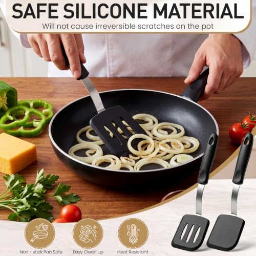 2 Pcs Mini Silicone Cookie Brownie Spatula,Solid Flat,Black