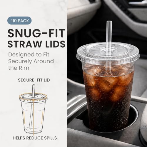 110 Pack 16 oz Disposable Clear Plastic Cups with Lids and Straws