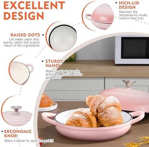 6QT Enameled Cast Iron Round Bread Oven, Sourdough Dutch Oven, Pink