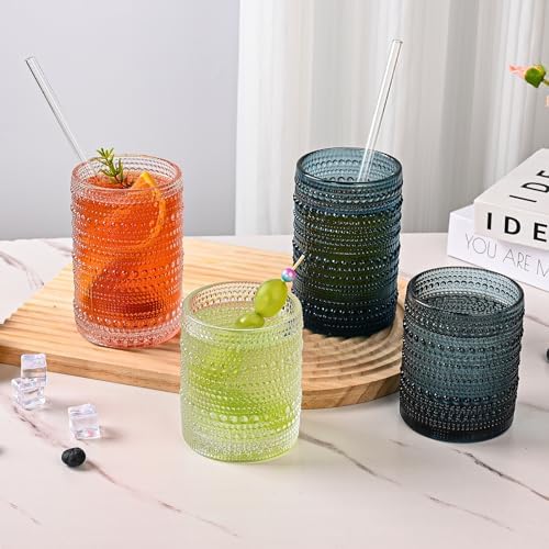 ZMOWIPDL 12oz & 15oz Hobnail Drinking Glasses,Clear Glass Cups Set of 8