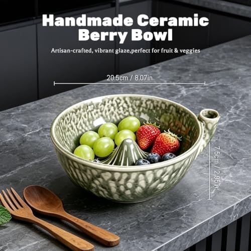 Ceramic Berry Washing Bowl with Auto-Spin Swirl Drainag