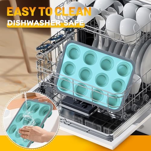 Silicone Muffin Pan, 12 Cups Non-Stick Cupcake Pan, Food-Grade BPA-Free Muffin Tin, Oven-Safe 450 °F, Reinforced Steel Frame, Easy-Grab Handles, Quick-Release 2.3" Baking Molds for Mini Treats