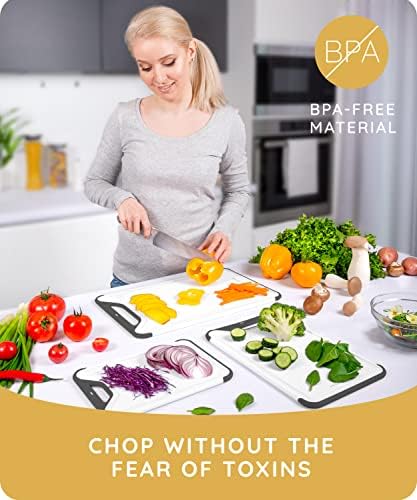 Cutting Boards for Kitchen, Plastic Cutting Board, Dishwasher Safe Cutting Board with Juice Grooves, Thick Chopping Board Easy Grip Handle & Non-Slip (Black, 16"x10")