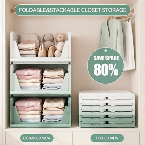 Pinkpum Green Boy Closet Organizers and Storage Stackable Plastic Drawer Basket for Clothing Stackable Storage Bins Shelf Storage Container for Rv Closet Wardrobe Bedroom Bathroom Playroom Man 8 Pack