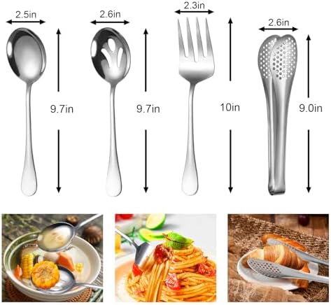 Large Serving Utensils,12 Pcs Stainless Steel Serving Set with Serving Spoons,Serving Fork,Serving Tongs,Polished Serving Utensil Set for Buffet Parties Home,Dishwasher Safe