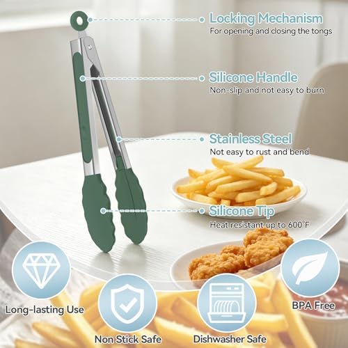 Small Cooking Tongs 7 inch Mini Serving Tongs with Silicone Tips