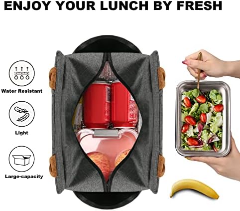 Joymee Lunch Bag Women Insulated Lunch Box Reusable Leakproof Large Spacious Cooler Tote for Womens Mens Adults with Bottle Holder and Side Pockets for Work Office Travel Picnic -Charcoal Gray