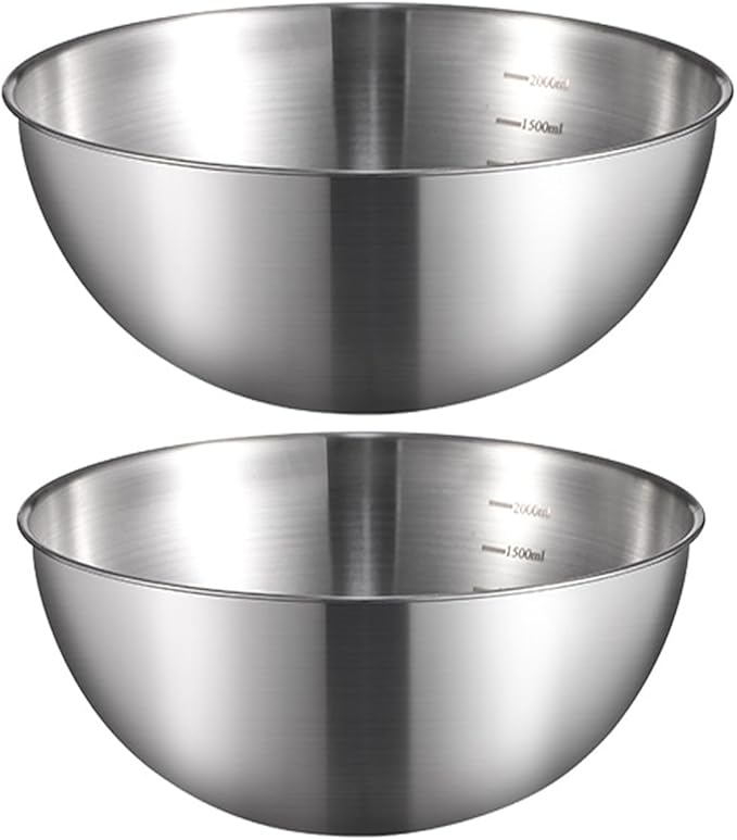 Stainless Steel Salad Bowls Set of 2 Mixing Bowl with Measurement Markings Snacks Bowls, 3.17 Quart Serving Bowls for Mixing, Cooking, Baking, Prepping and Home Kitchen Food Storage Bowls