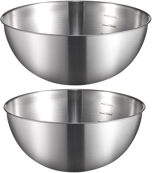 Stainless Steel Salad Bowls Set of 2 Mixing Bowl with Measurement Markings Snacks Bowls, 1.70 Quart Serving Bowls for Mixing, Cooking, Baking, Prepping and Home Kitchen Food Storage Bowls