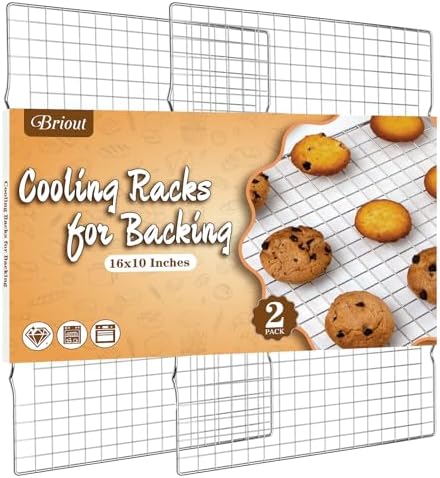 Briout 2PCS Cooling Rack for Cooking and Baking, 16" x 10" Wire Rack,Silver