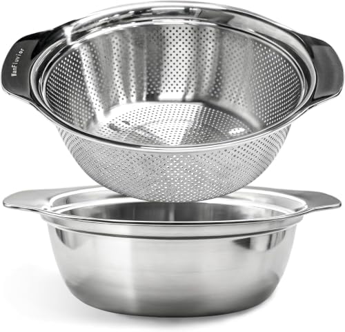 Stainless Steel Colander, 3.5 QT Metal Strainer with Bowl, Rice Strainer