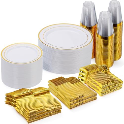 Goodluck 420 Pieces Gold Disposable Plates for 70 Guests