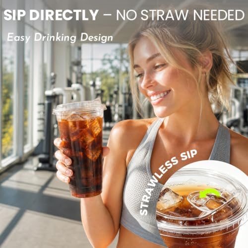Ginkgo 50 Pack 32 oz Clear Plastic Cups with Strawless Sip Lids