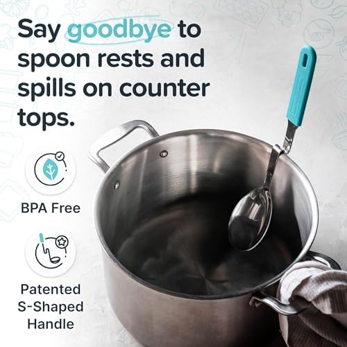Souper Cubes Stainless Steel Spoon with Silicone Grip & Pot Hook, Aqua