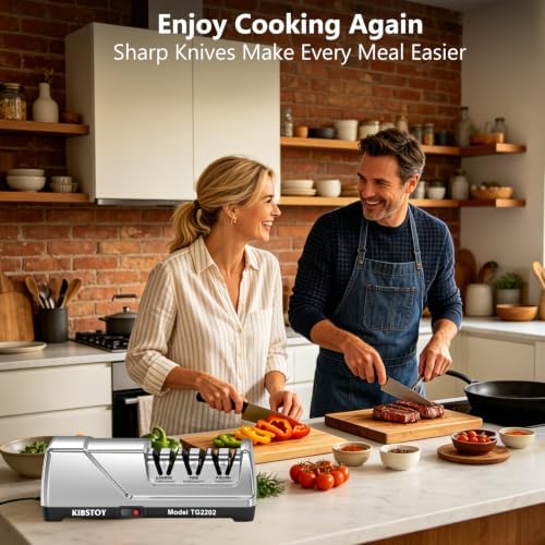 Knife Sharpener Electric, Professional 3-Stage 100% Diamond Sharpening System with 15° Precision Angle, Fast Blade Restoration, Polishing, Repair & Edge Refining & Outdoor Knives