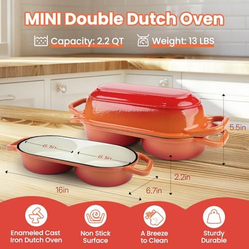 YONILL Mini Double Dutch Oven with Lid for Sourdough Bread Baking (Orange)