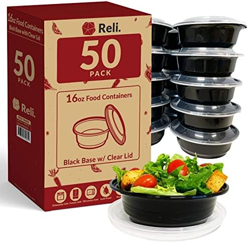 Reli. Meal Prep Bowls w/Lids - 50 Pack (16 oz) To Go Containers