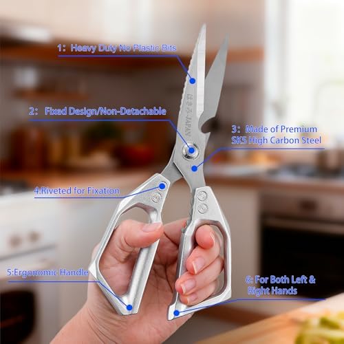 Professional Kitchen Scissors,Heavy Duty Multi-Purpose Food Cooking Shears for Jointing Chicken,Cutting Herbs,Opening Packages - Dishwasher Safe with Bottle Opener