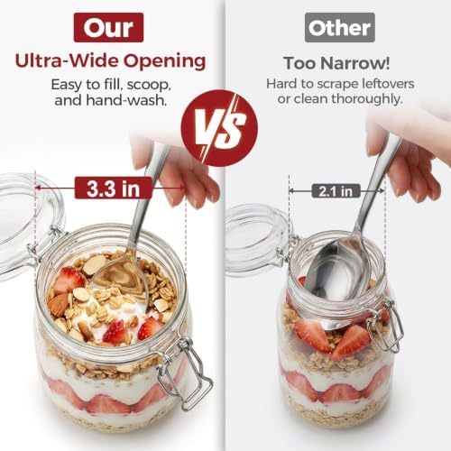 Small Glass Jars with Airtight Lids 17oz 6 Pack Overnight Oats Jars