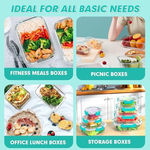 VERONES 30 Pieces Glass Food Storage Containers Set with Lids, Green