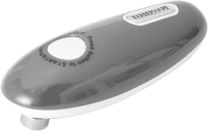 Farberware Compact Battery Operated Hands-Free Automatic Can Opener for any Size Can with Magnet to Safely Remove Lid, Seamless Opening Decreases Sharp Edges for Easily and Safely Opening Cans, Gray