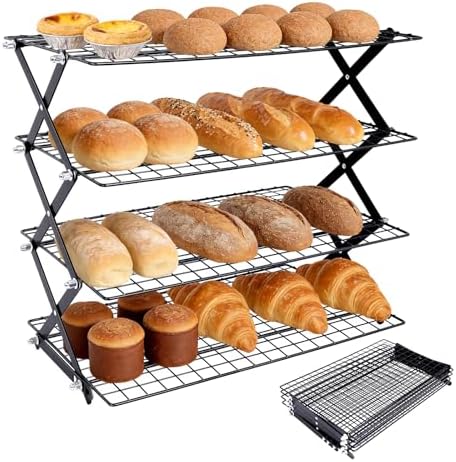4 Tier Collapsible Cooling Rack, 2/3/4-Tier Upgraded,Adjustable ＆ Stackable Baking Rack, 5 Modes Cooling Racks for Cooking and Baking, Roasting ＆ Grilling Gifts for Picnic Party