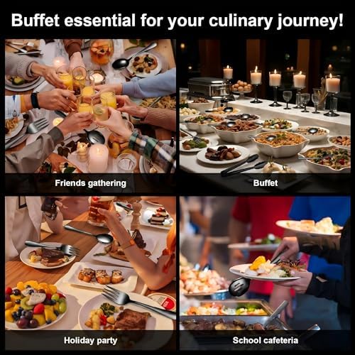 14PCS Serving Utensils - Hostess Serving Utensils Set, Premium Stainless Steel 8.7 inch Serving Utensils, Slotted Spoons, Forks, Tongs, Cake Pie Server for Buffet, Wedding, Dinner (Black)
