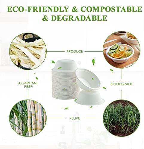 Vplus 200 Pack 12 OZ Compostable Paper Bowls, Bagasse Bowls，White