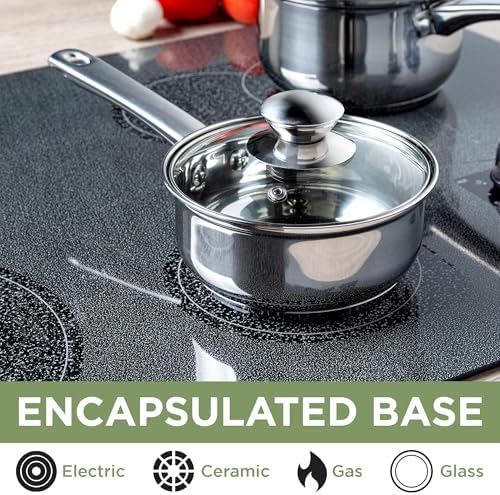 Ecolution Stainless Steel Sauce Pan, Encapsulated Induction Ready Cooking Pot with Glass Lid, Oven Safe, Dishwasher Safe Soup Pot, 1-Quart
