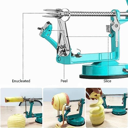Apple Peeler, Slicer Corer Potato Peelers 3 In 1, Stainless Steel Heavy Duty Suction Cup Base And 7 Extra Blades (Blue)