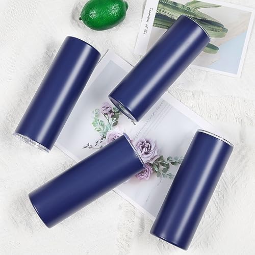 4 Pack 20 Oz Straight Skinny Tumblers,Individually Gift Boxed Stainless Steel Slim Skinny Tumbler Set Bulk, 20 Oz Insulated Slim Thin Travel Tumbler Cup for Diy, Navy