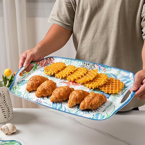 LEHAHA Melamine Serving Platters for Serve Food Set of 2, Trays with Handle