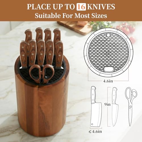 Ninonly Round Acacia Wood Knife Block Without Knives