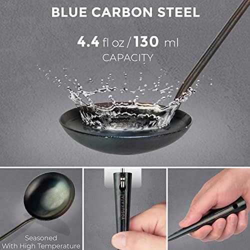 YOSUKATA 17" Blue Carbon Steel Wok Spatula and Ladle, 3 pairs Chopsticks
