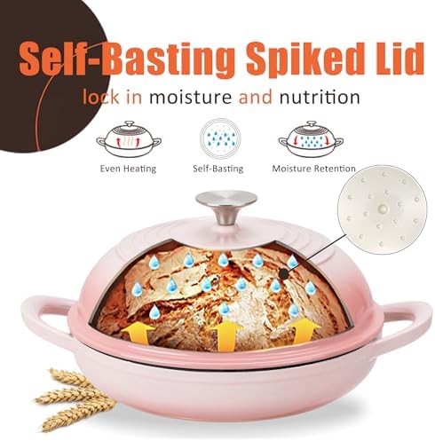 6QT Enameled Cast Iron Round Bread Oven, Sourdough Dutch Oven, Pink
