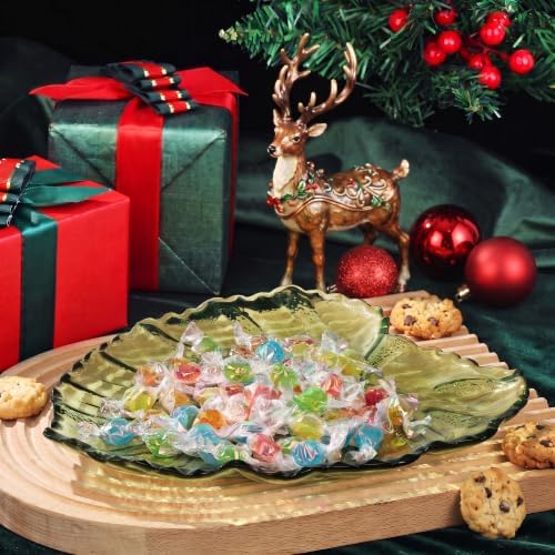 Joeyan Monstera Leaf Glass Serving Trays, Green Glass Plate with Embossed Vein Texture & Serrated Edge, Decorative Dish for Fruit, Candy, Jewelry, Snacks, Salads, Desserts, Dishwasher Safe