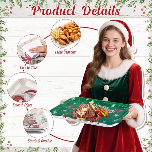 Vesici 4 Pcs Christmas Serving Trays 13x10 Inch Melamine Blue White Set