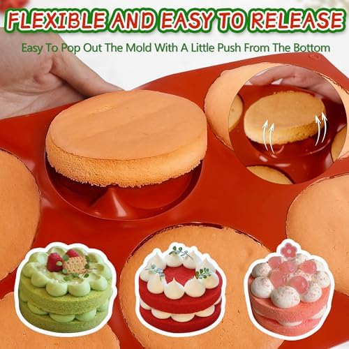 4Inch Round Silicone Mold for Baking, 3Pcs Silicone Muffin Top Pans for Baking Muffin Top, Whoopie Pie, Sandwiches, Hamburger (3Pcs(0.78Inch Deep))