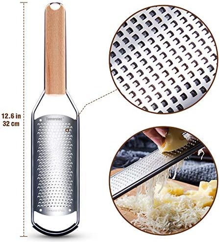 Tomorotec Stainless Steel Cheese Grater w/Wood Handle for Parmesan Cheese