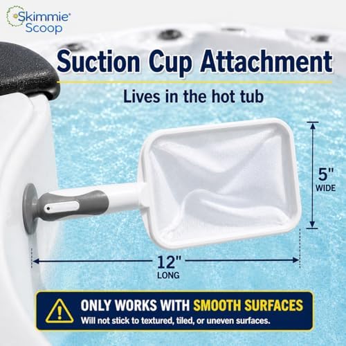 The Skimmie Scoop - Patented Handheld Skimmer with Fine Mesh Net for Spa, Hot Tub, Cold Plunge and Small Pool Cleaning - Lightweight and Durable with Powerful Suction Cup - Clean Out Filter (White)