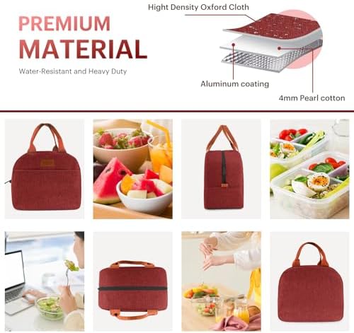 Lunch Bag for Women & Men Adult Insulated Lunch Box, Small Leakproof Cooler Food Lunch Containers Reusable High Capacity Lunch Tote Bags for Work, Travel, Outdoor - Wine Red