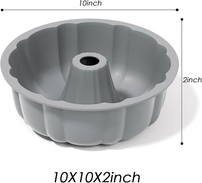 SOV silicone cake pan, silicone Cake Molds, Bakeware Non Stick 10 inch Pan for Jello,Gelatin,cake, Silicone Baking Molds for Cakes, Round Baking Pan (grey+1 pack)